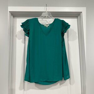 Elegant Green Ruffle Sleeve Blouse